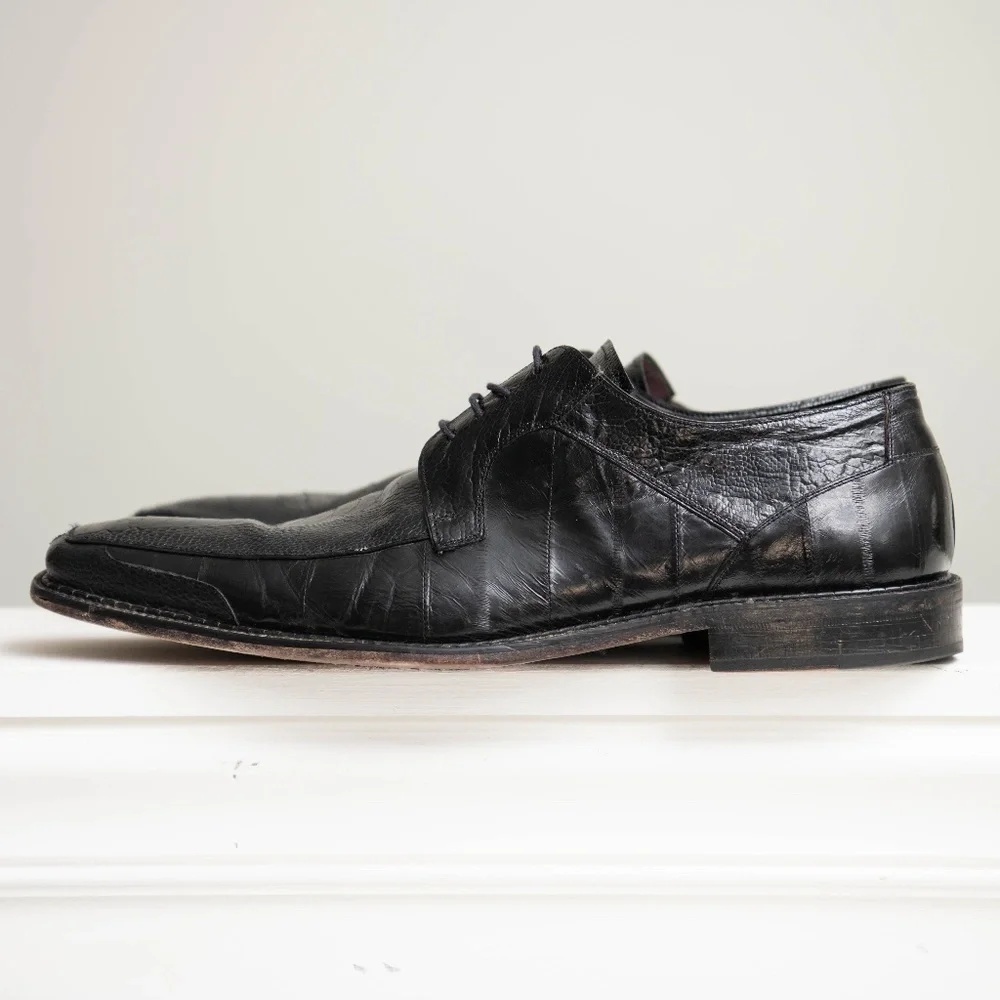 MEZLAN Bellini Mens 13M Black Ostrich Leg Eel Square Toe Leather Dress‎ Shoes